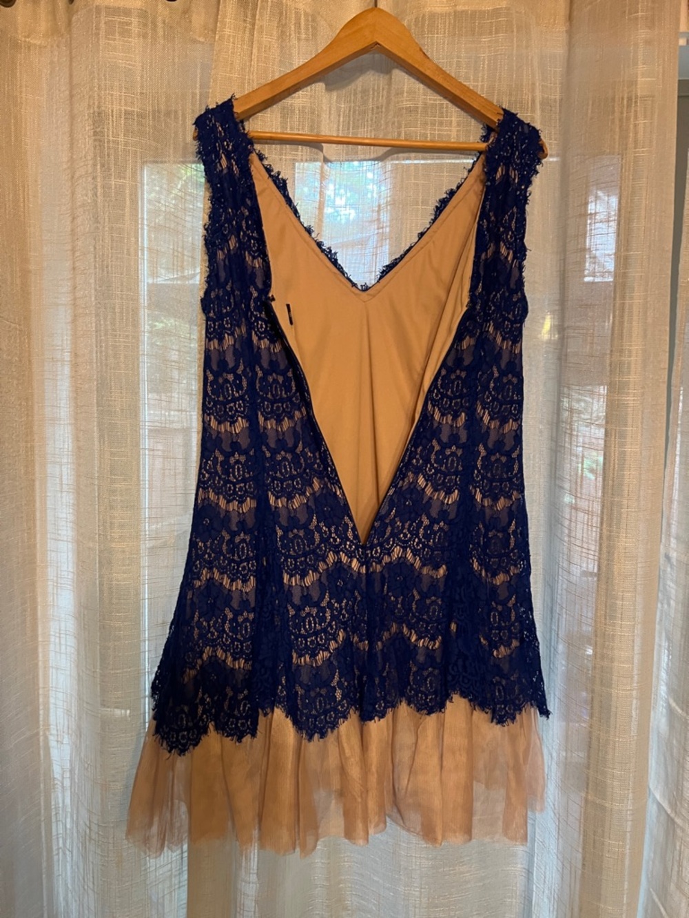 Betsy & Adam Royal Blue Lace Dress with Nude Lining - Picture 6 of 7